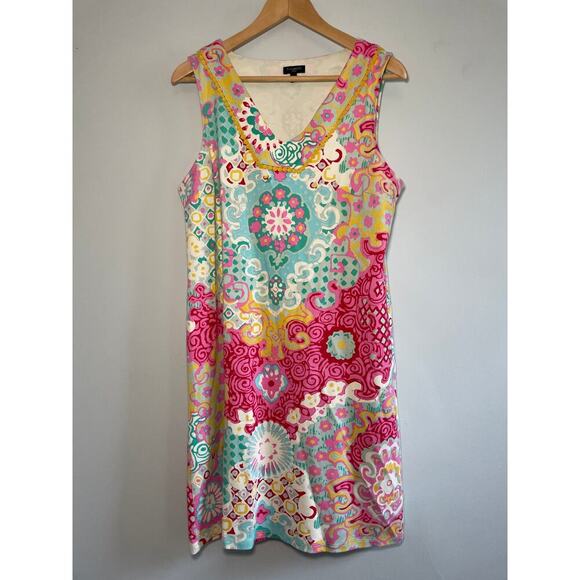 Talbots women's petite Large Medallion Interlock Shift Dress bright casual - Picture 1 of 6